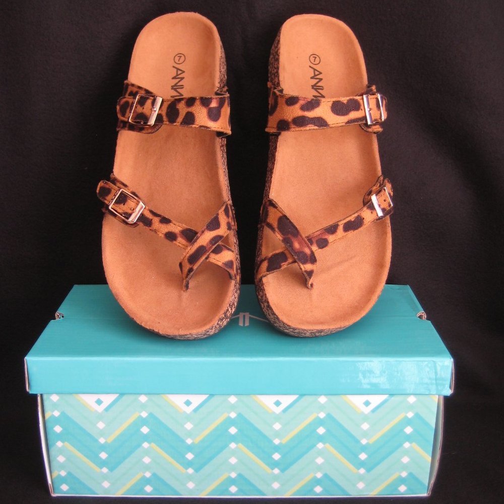 ANNA Leopard Faux Suede Glory-510 cross-toe slide - NEW IN BOX